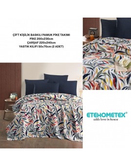 ETEHOMETEX ÇİFT KİŞİLİK BASKILI PAMUK PİKE TAKIMI GÖKKUŞAĞI V2 8696474231924
